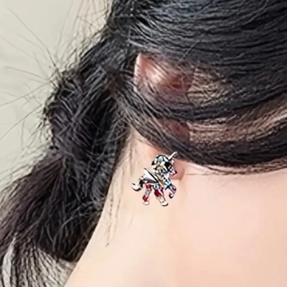 Exquisitely Adorable S925 Silver Unicorn Studs with Expressive Eyes Earrings